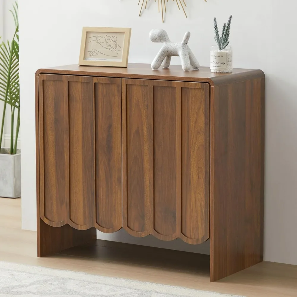 

Sideboard Buffet Cabinet, Accent Storage Cabinets with 2 Doors, Farmhouse Wood Cabinet with Adjustable Shelves and Wave Pan