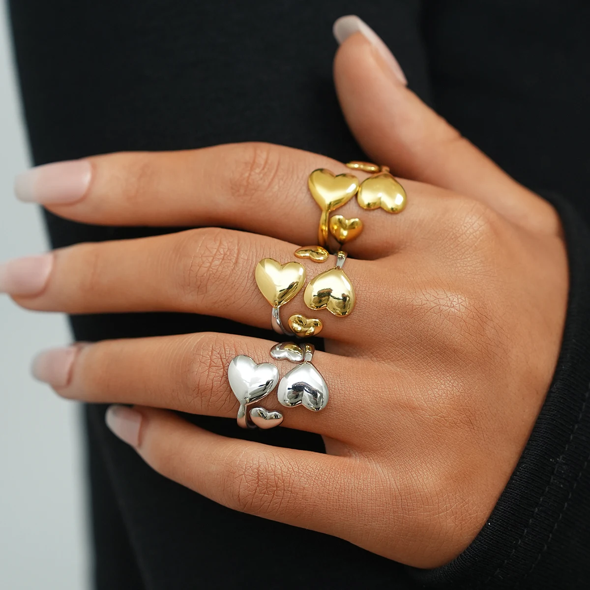 Minimalistischer, hochwertiger, glänzender Edelstahl-Herz-Liebesgussring, 18 Karat Gold, plattiert, Charm, romantischer Schmuck, Geschenk 2025, Geschenk
