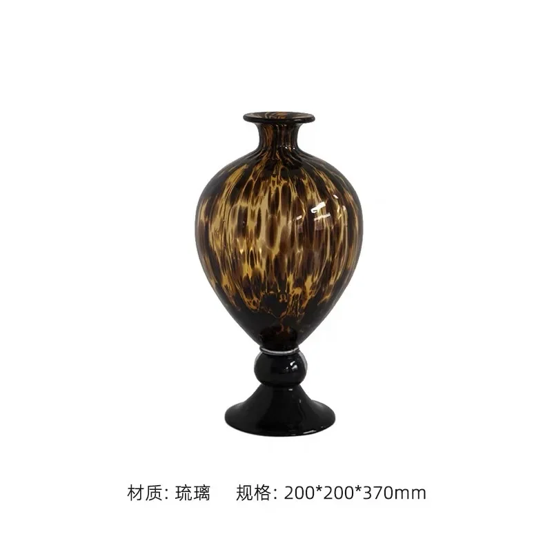 Medieval vase light luxury high-end home ornament leopard print flower ware art soft water raising flowers plant bottle