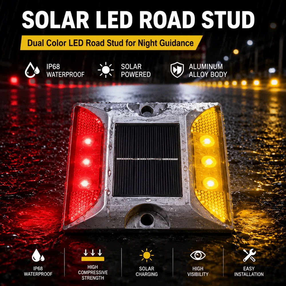 Solar Powered Solar Road Stud Light Outdoor Lighting Durable Traffic Marker Light Reflective Square Shape