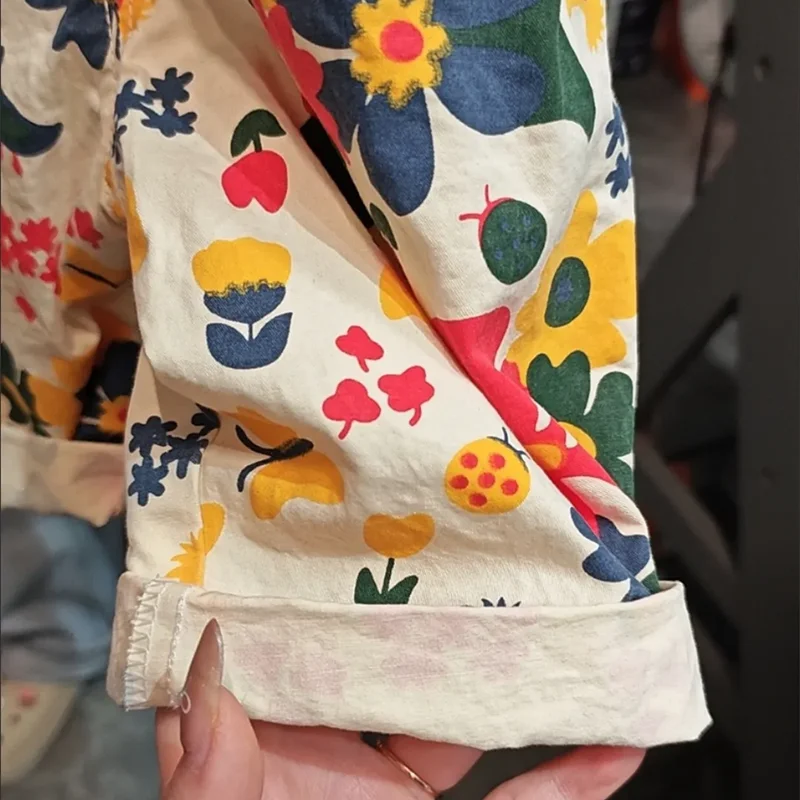 فتاة صبي وزرة ربيع الخريف الكورية موضة الشارع السراويل الأزهار المطبوعة الأطفال السراويل الاطفال بذلة ملابس بناطيل أطفال #6