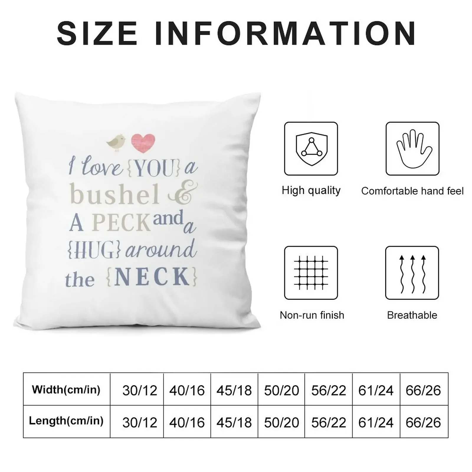 I Love You a Bushel and a Peck & a Hug Around the Neck Throw Pillow Pillow Covers Decorative pillow