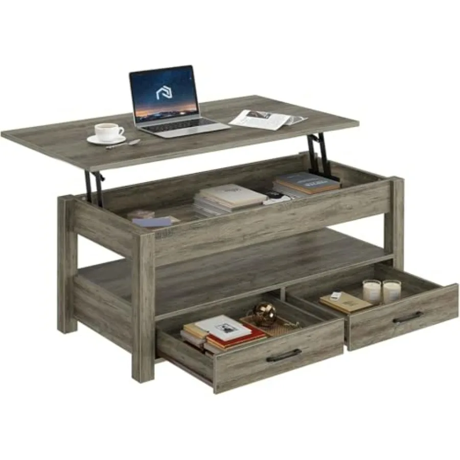 

Журнальный столик-трансформер 47.2 с выдвижными ящиками и скрытым отсеком, ретро-дизайн, из состаренного дуба, для гостиной