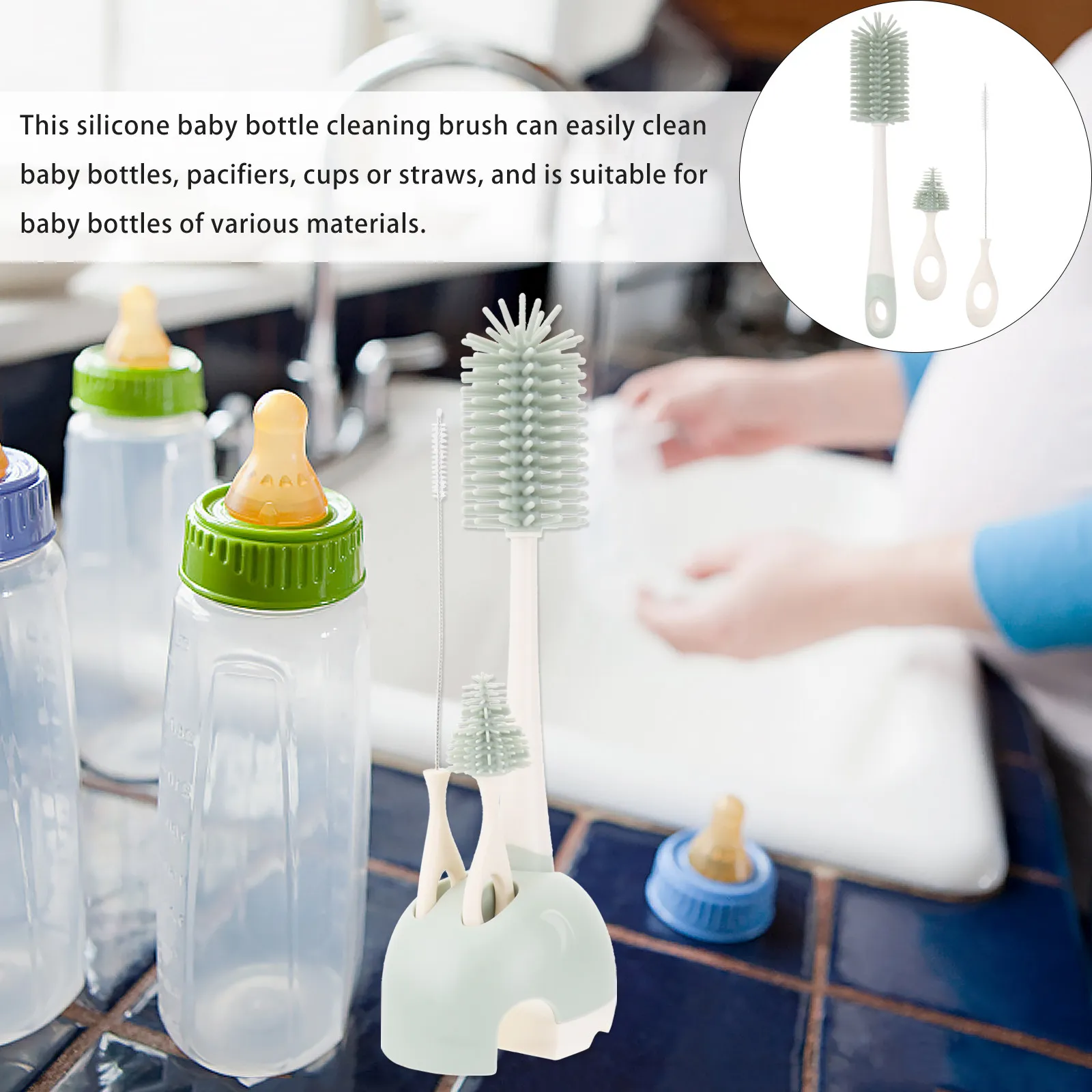 Baby Bottle Cleaning Brush Set Milk Feeding Washer Tools Silicone Kid Water Scrubber Durable Storage Box Drain Rack view 6