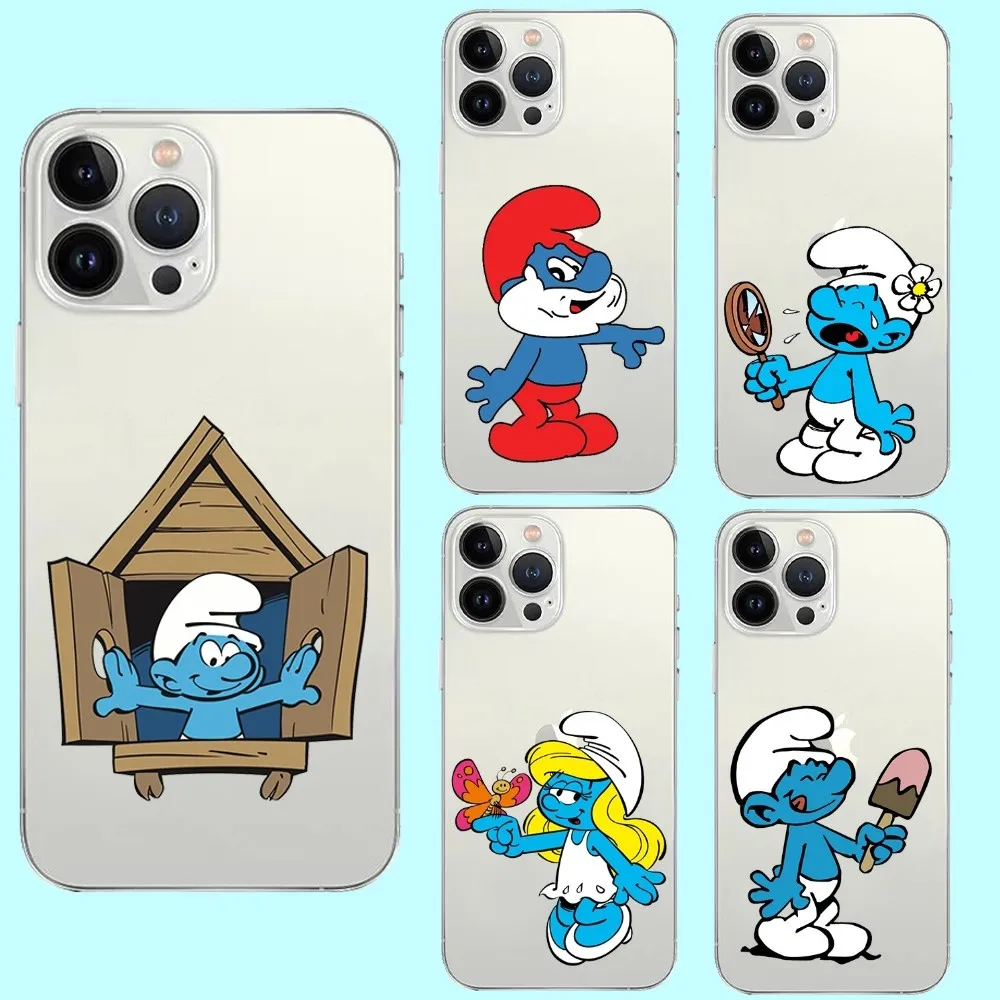 Cartoon The S-Smurfs Phone Case For Iphone 15 11 13 14 Pro Max 7 8 Plus X Xr Xs Max Se2020 12mini Transparent Cover