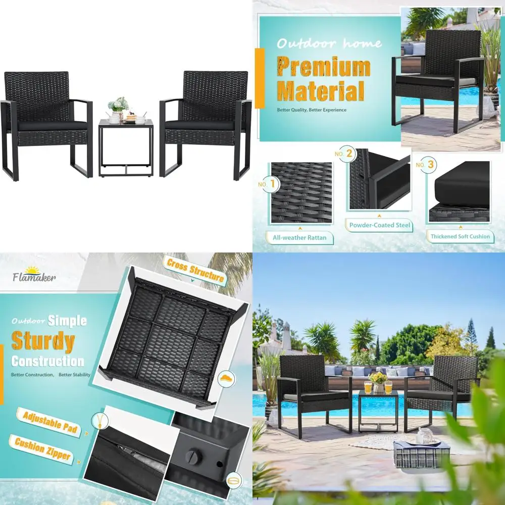 مجموعة أثاث الفناء الخارجي الحديث - 3 قطع من كراسي محادثة الروطان مع طاولة قهوة للاستخدام في الفناء والبسترو