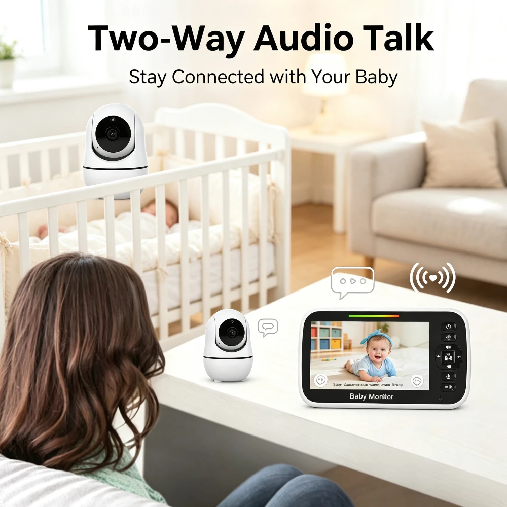 5.0 Inch Baby Monitor LCD Screen VOX Mode Night Vision Two-Way Audio Temperature Sensor Lullaby Pan Tilt Security Camera SM663