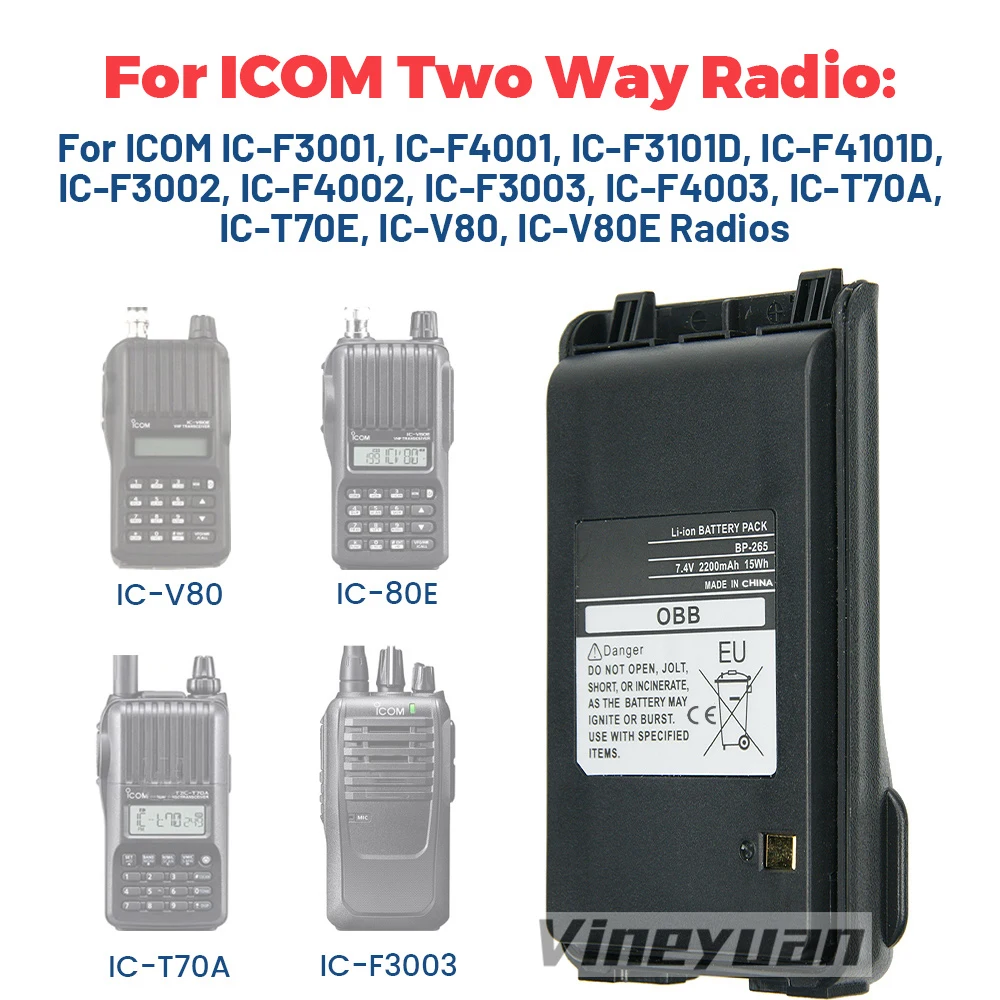 BP-265 Li-ion Battery For ICOM IC-T70A IC-T70E IC-V80 IC-V86 IC-F3001 IC-F4001 IC-F3003 IC-F4003  IC-F4008 Two Way Radios
