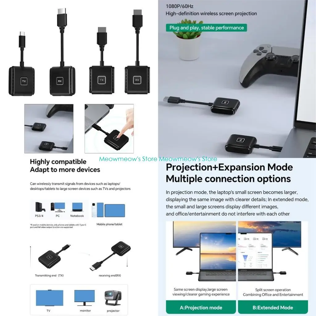 

W91A 1080P 50m Wireless HDTV Video Transmitter Receiver Extender Screen Display Adapter for Laptop PC To Projector