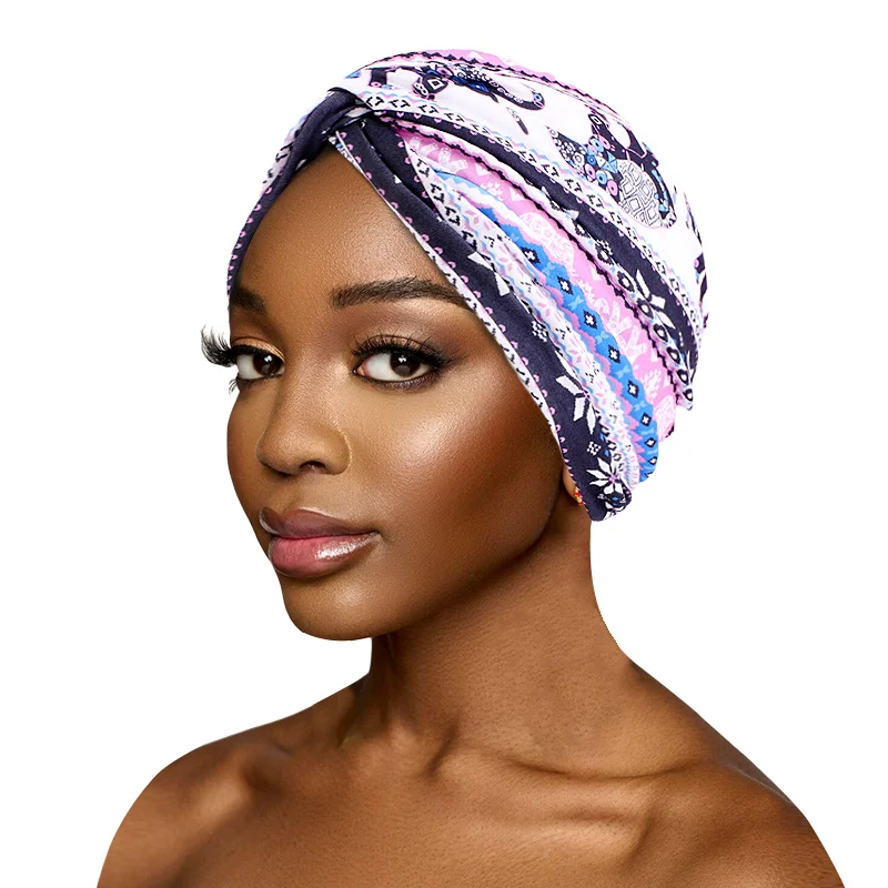 Turbante anudado de algodón con flores para mujer, gorro cruzado, bufanda, gorros de quimio para el cáncer, envoltura para la cabeza, accesorios