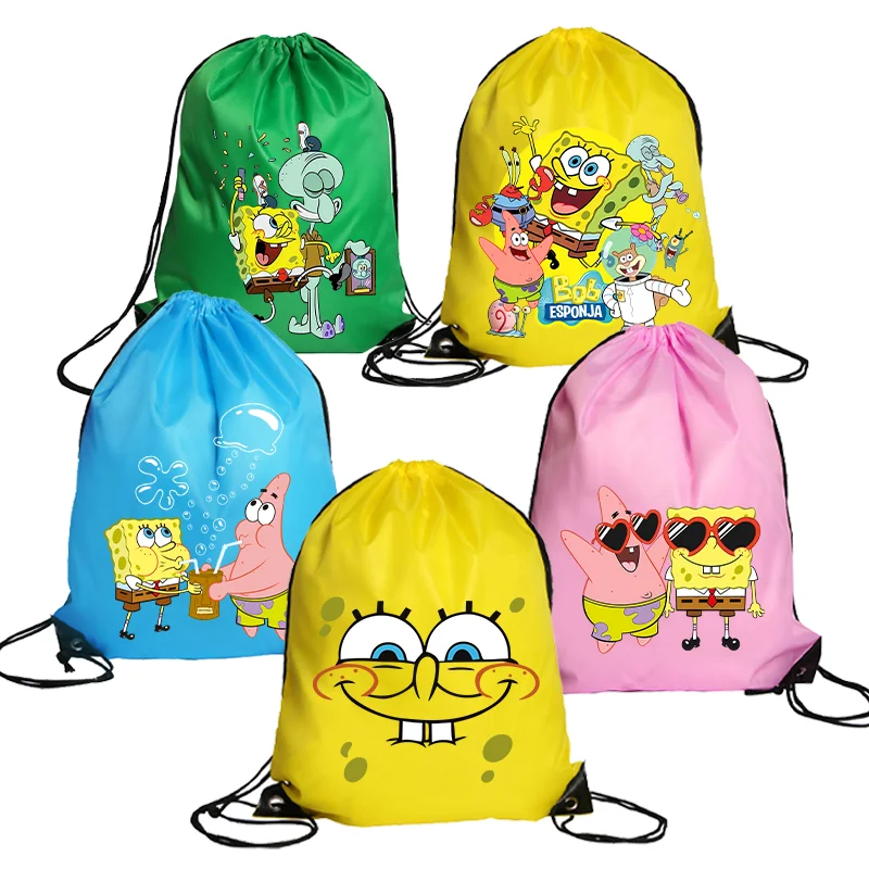 

SpongeBobs SquarePants Drawstring Bag Women Sports Storage Backpack Kids Bundle Pocket Cute Anime Boy Girl Handbag Birthday Gift