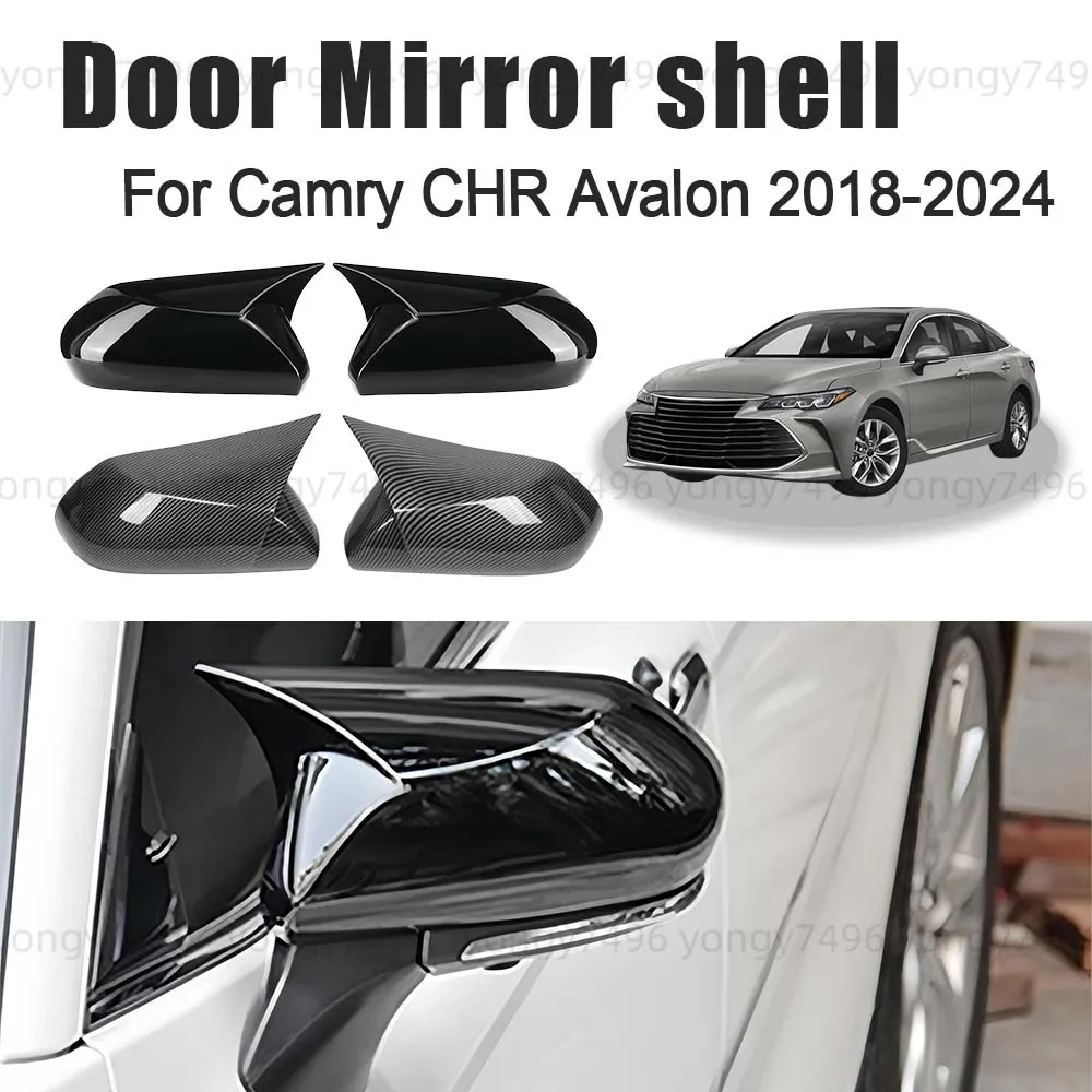 

Protective Cover Carbon Fiber Black Door Mirror Shell For Camry CHR Avalon 2018 2019 2020 2021 2022 2023 2024 Cars Accessories
