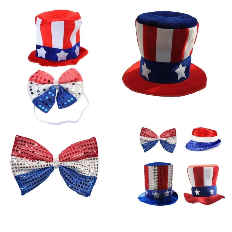 Cosplay Sequins Bowtie US Flags Top Hat Independence Day Show Vintage Hat Unisex Dropship