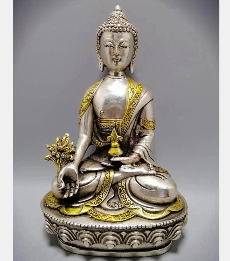 

China White copper Sakyamuni Pharmacist Buddha crafts statue