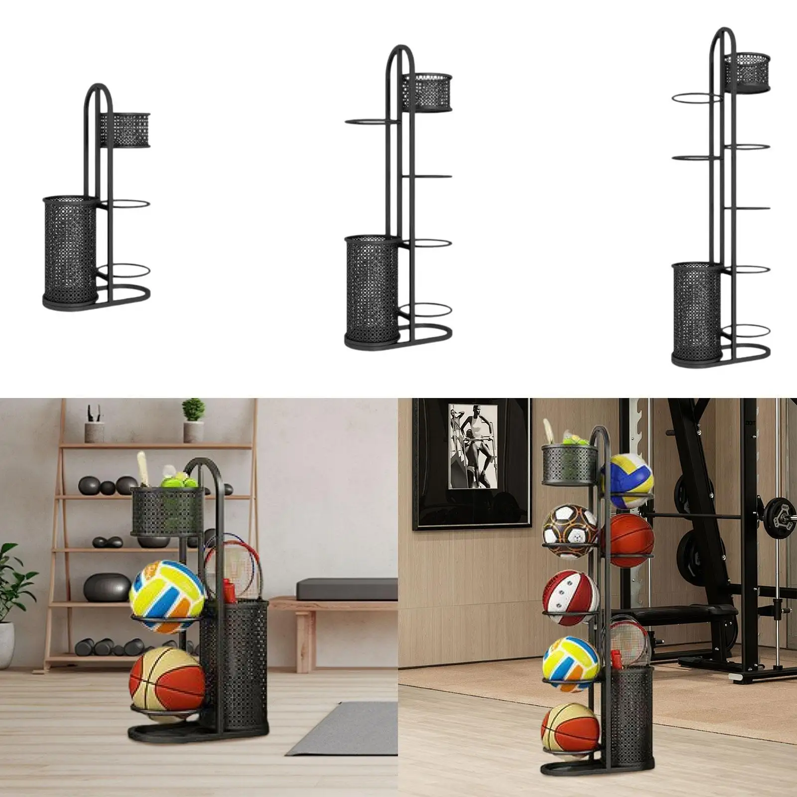 Estante de almacenamiento de pelotas de baloncesto, soporte de fútbol, hierro con cestas, estante de almacenamiento de baloncesto para sala de estar, habitación de niños