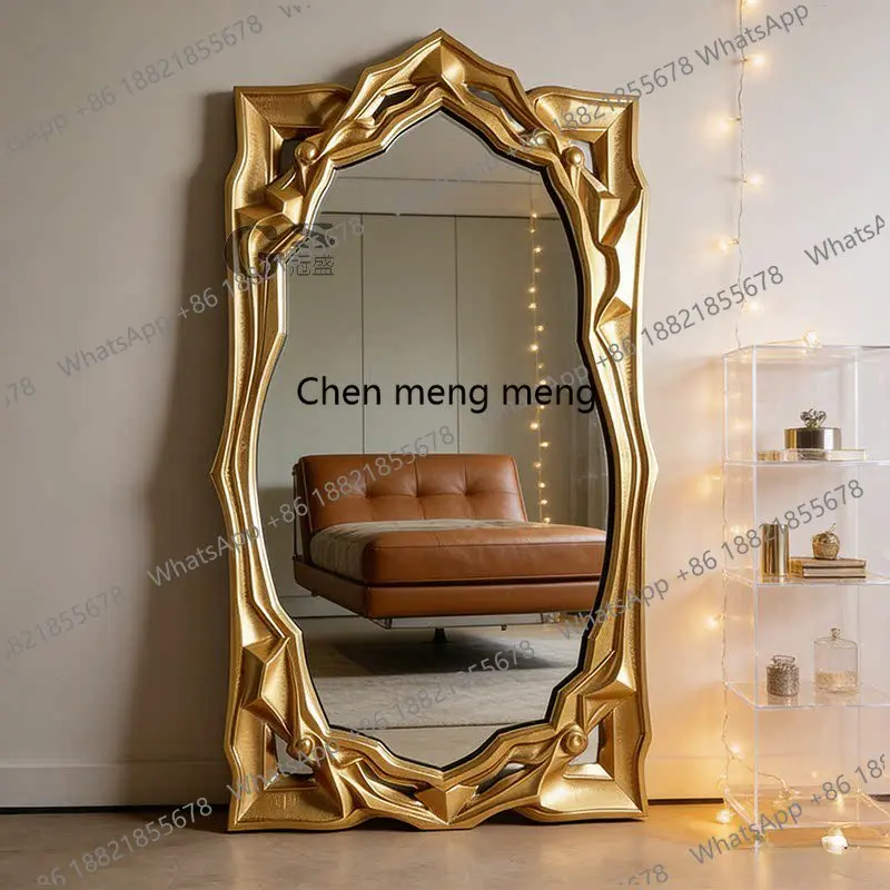 

French retro full-body mirror light luxury gold carved full-length mirror high-end luxury floor mirror