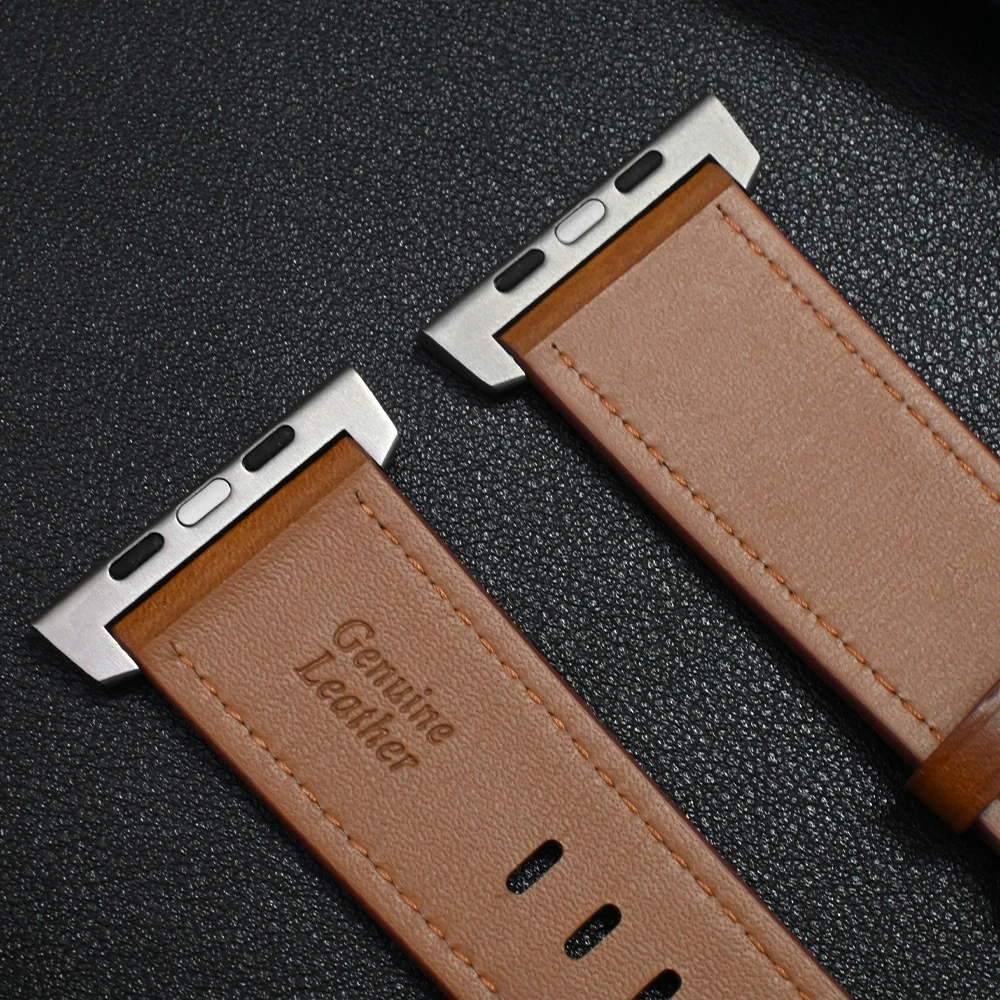 Luxury Genuine Leather Band For Apple Watch Ultra 49mm Mens Strap For iWatch Series 9 8 7 45mm 41mm 6 5 4 se 44mm 42mm Bracelet image 5