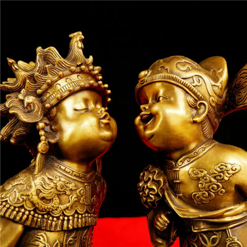 Brass Lucky Golden Boy Jade Girl a Pair of Ornaments Sudhana Get Money Boys and Girls Chinese Household Wedding Gift