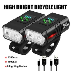 Bicycle Light 2T6 LED Front USB Rechargeable Mountain Bicycle Lamp 1000LM Bike Headlight Flashlight Cycling Accessories Tail