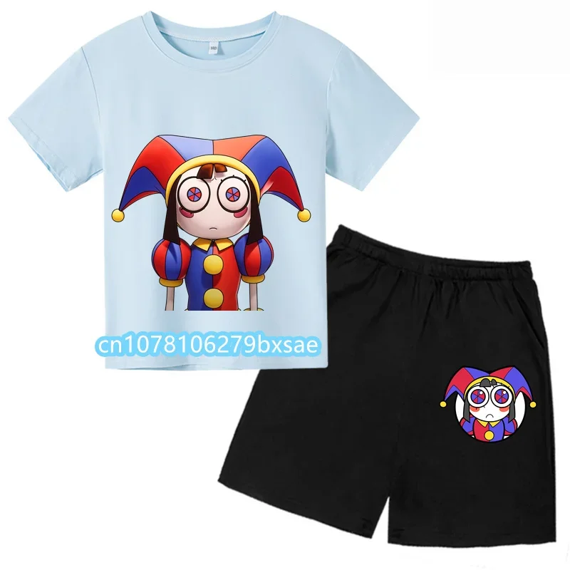 Terno de circo digital para crianças, camiseta personalizada dos desenhos animados para meninos e meninas, manga curta, incríveis conjuntos de moda, novos