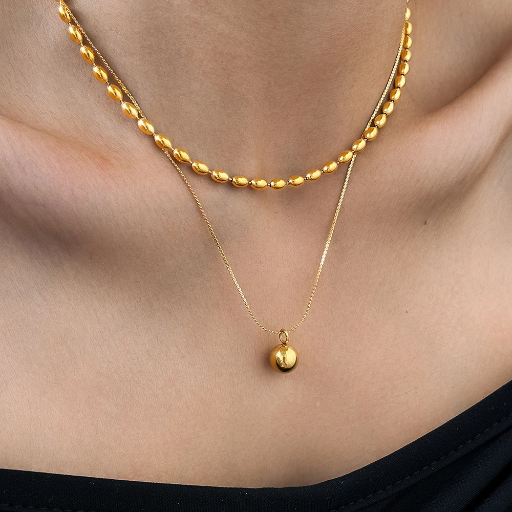 Stainless Steel Necklaces Metal Ball Minimalist Double Clavicle Chain New Popular Necklace For Women Jewelry Banquet Ornate Gift