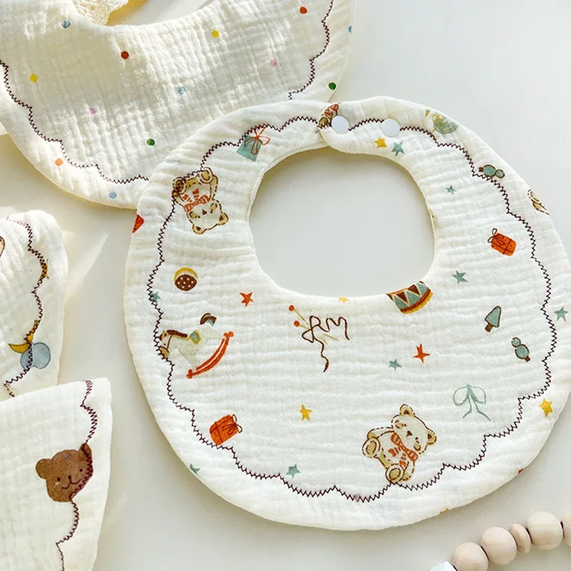 3PCS Cotton Gauze Baby Feeding Bibs Set Summer Soft Petal Infants Print Saliva Towel Newborn Stuff Toddler Burp Cloth Kids Bibs