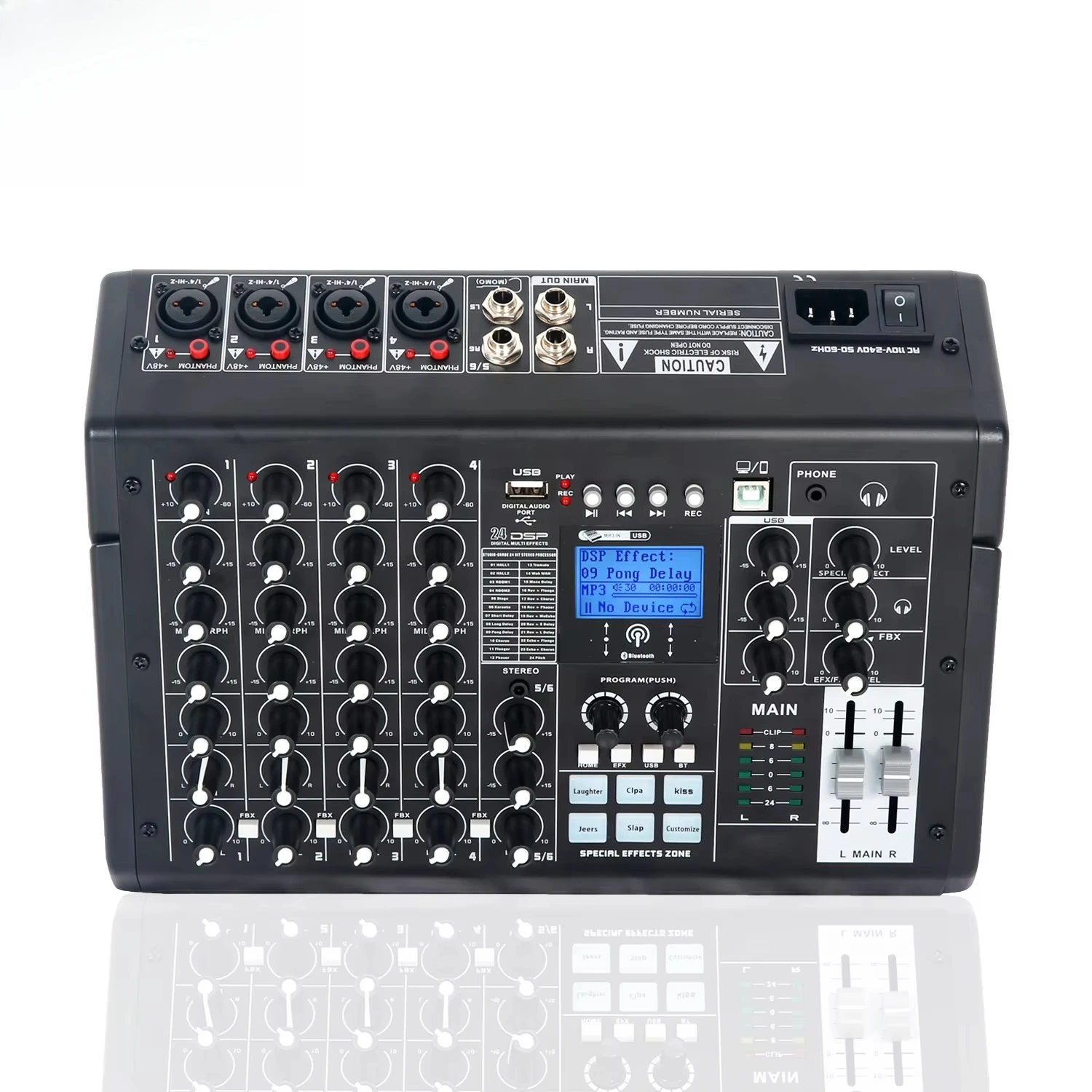 

GAX-SK6 Professional Audio Mixer 6 Channel With 24 Digital Effects Feedback Suppression USB Recording For Karaoke & Studio