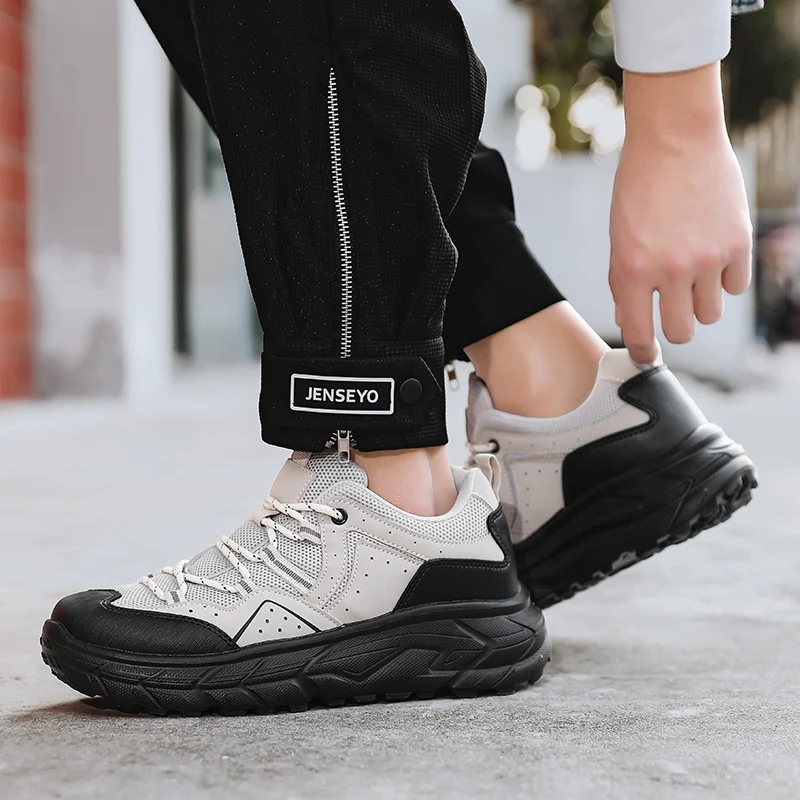 Hiking Mens Mesh Breathable Sports Casual Fashion Trend Lightweight Thick Soled Dad Shoes for Men Large Size Outdoor Sneakers