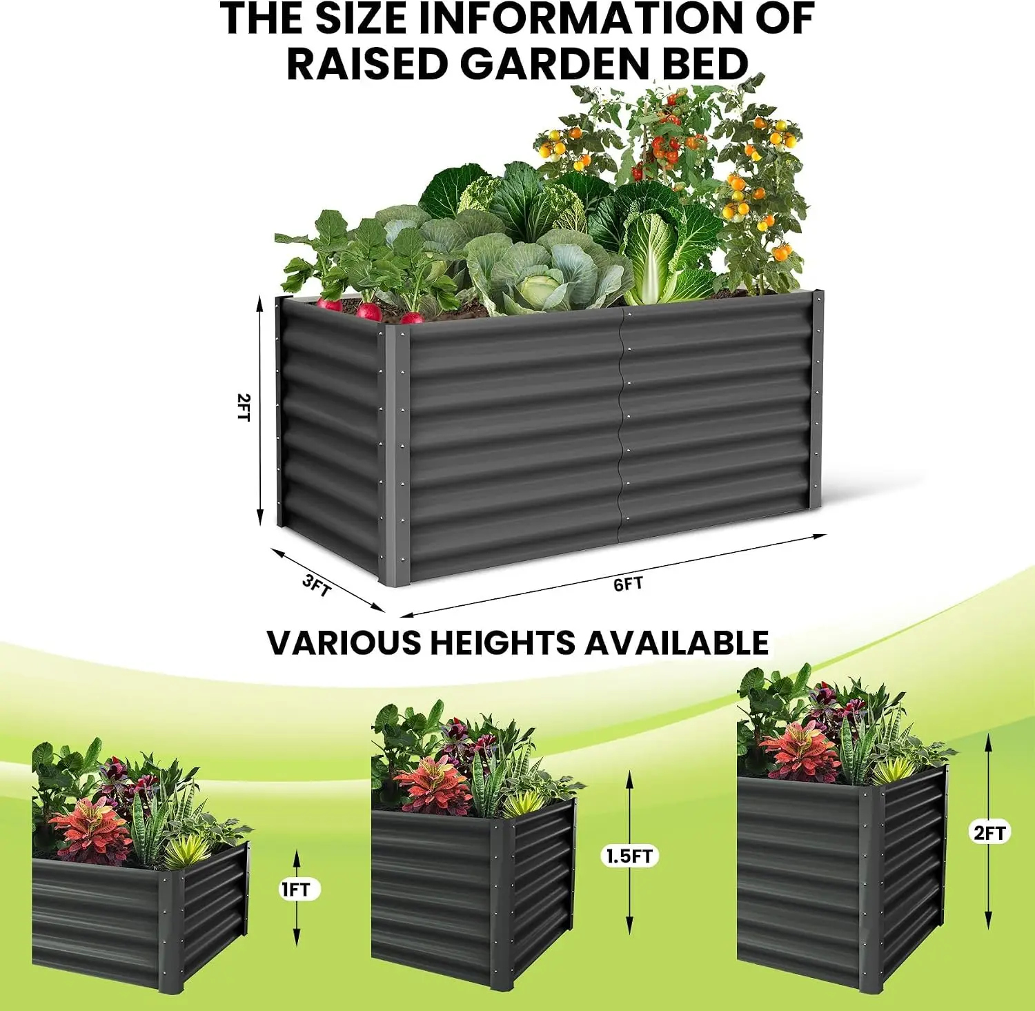 2pcs Oval Galvanized Steel Raised Garden Bed Open Base Safety Edge Metal Planter Box Raised Beds for Vegetables Flowers Herbs  6x3x2FT,