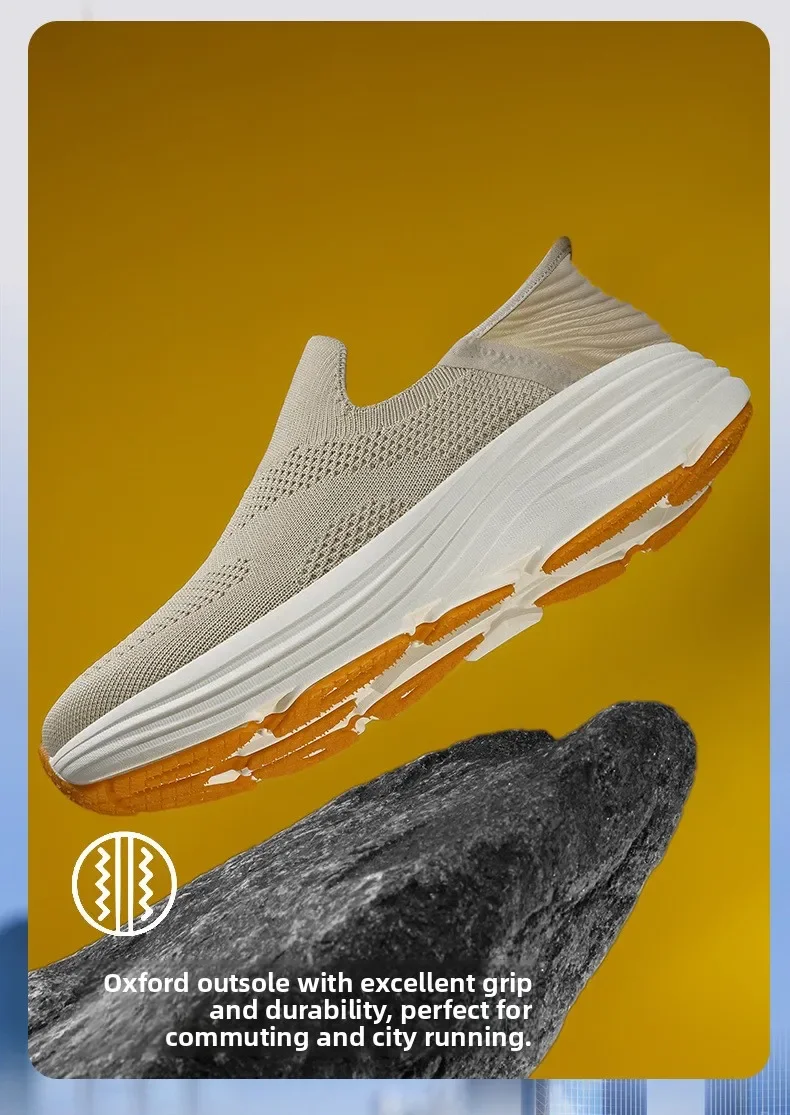 New Men Wide Toe Slip On Mesh Sneakers Breathable Thick Sole Shock Absorbing Walking Shoes Casual Commuting Shoes
