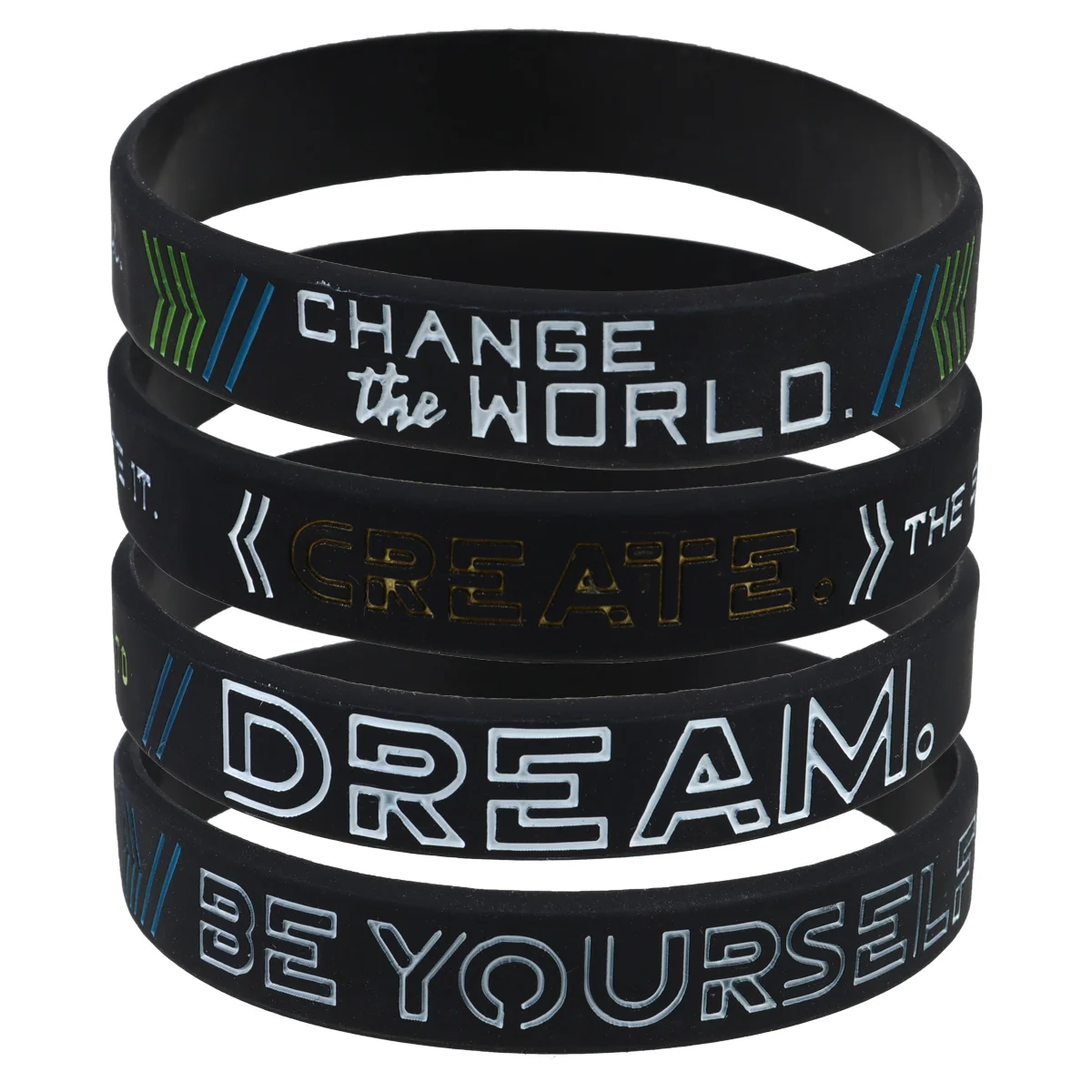 

4 Pcs Bangle Elastic Inspirational Wrist Strap Motivational Wristband Elasticity Silicone Bracelet Black Man