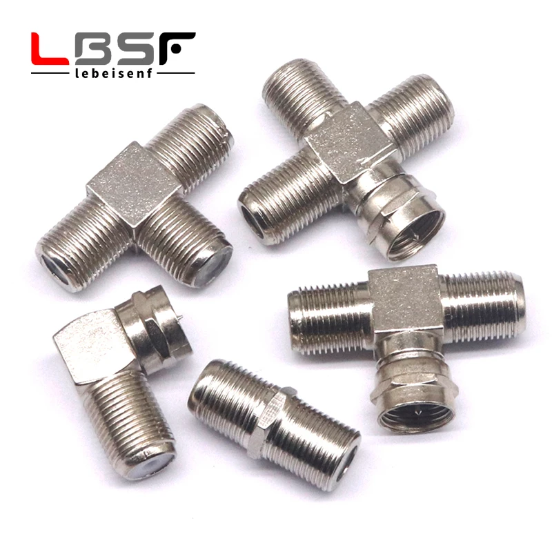 5pcs British F-head zinc alloy direct connection 90 degree elbow cable TV inch docking F tee four-way F-JKK