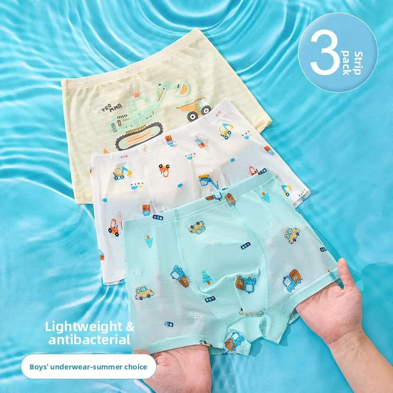 3 Pack Boys Underwear Modal 10A Antibacterial Cartoon Kids Breathable Summer Boxers