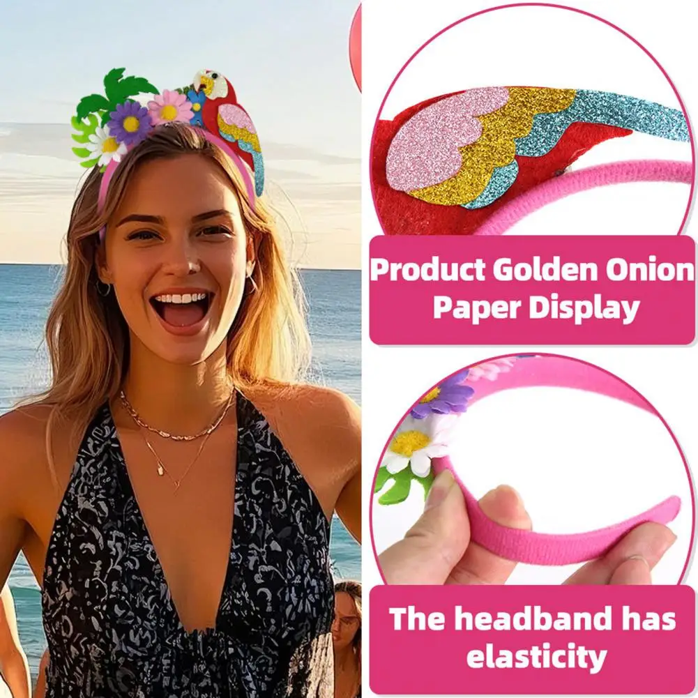 Pineapple Headband Tropical Hawaiian Luau Headbands Set with Palm Tree Flamingo Felt Boppers for Summer Beach Party Aloha Tiki
