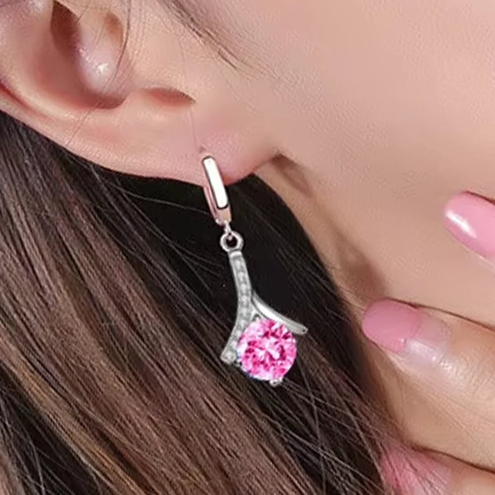 Fashion New Jewelry 925 Sterling Silver Earrings Luxury Blue Pink White Crystal Earring For Women