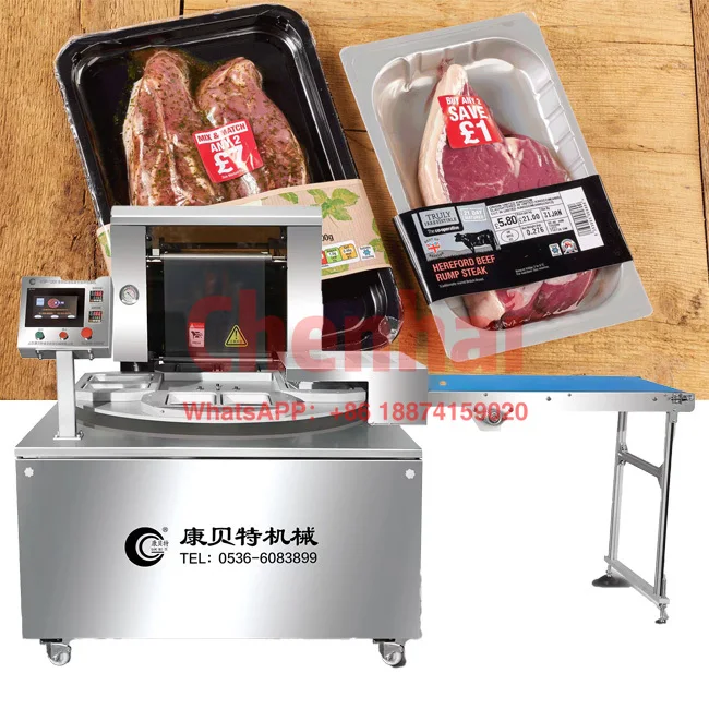 meat fruit seafood  full-automatic turntable type continuous vacuum skin packaging machine