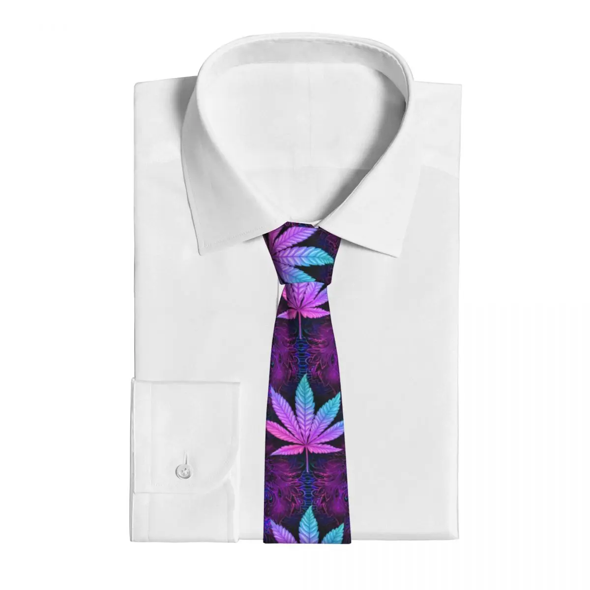 Neon Leaves Necktie Men Slim Polyester 8 cm Classic Weed Leaf Neck Tie for Mens Accessories Cravat Wedding Accessories Party