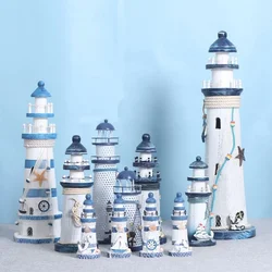 Mediterranean Wooden Lighthouse Old Decorations Home Decoration Creative Marine Style Decor Gift for Kids  Living Room