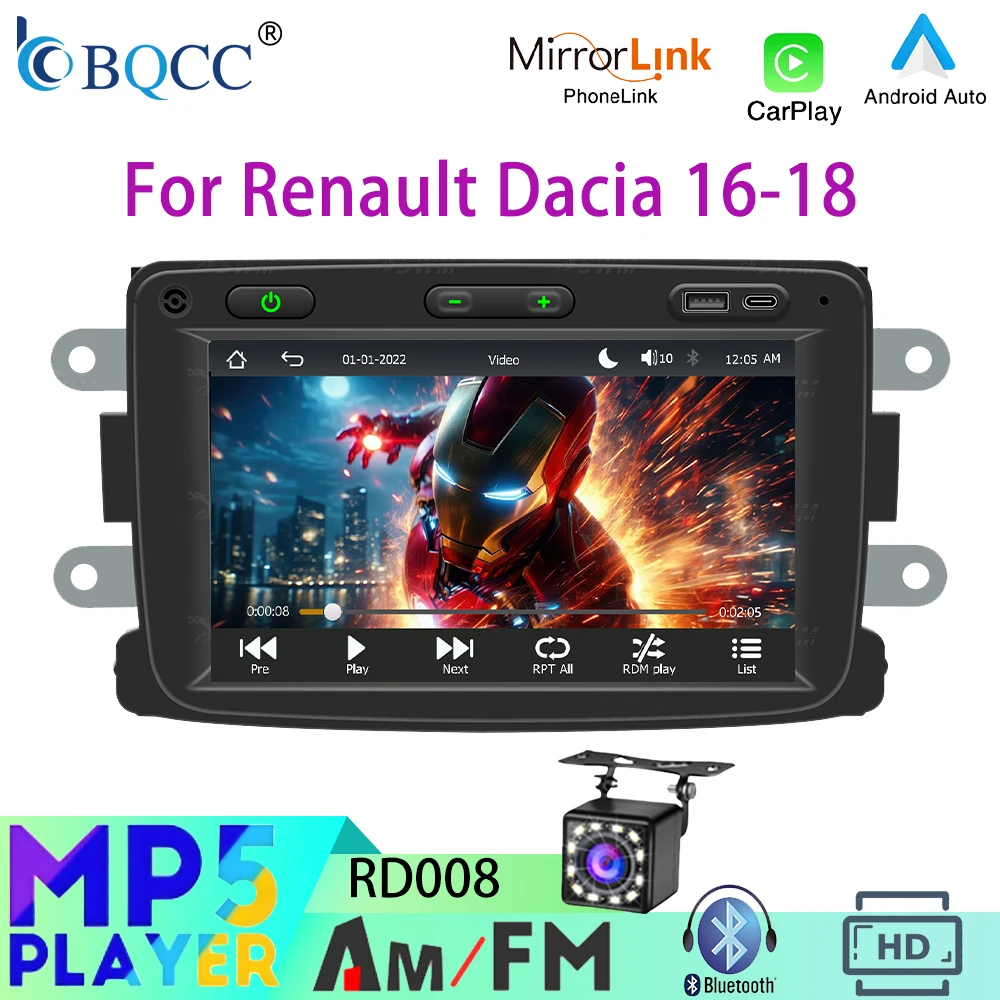 

Автомагнитола BQCC 7 дюймов для Renault Dacia с Mirror Link, Bluetooth, RDS, FM, AM, USB, цветной подсветкой, выходом RCA для камеры заднего вида