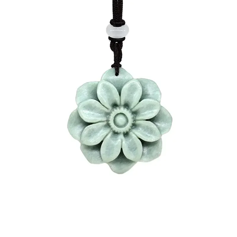 Jade Flower Pendant Designer Men Gemstones Necklace Stone Gift Natural Jewelry Luxury Chinese Talismans Accessories Green