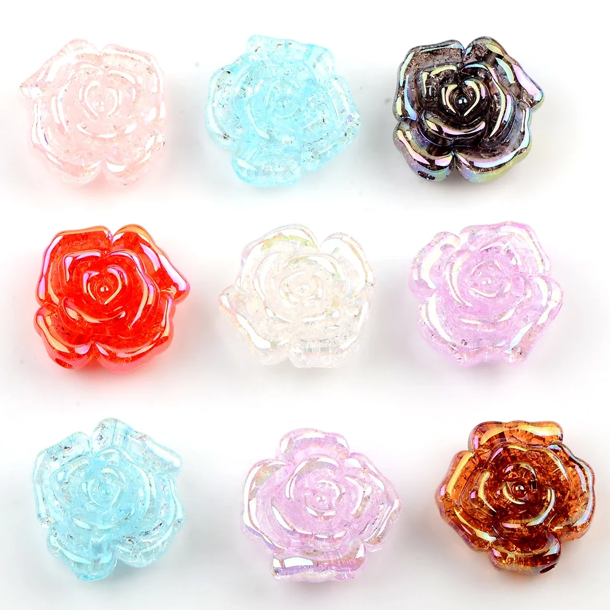 4pcs Hand-paint double sided rose flower beads Acrylic round beads for Jewelry beads Making supplies DIY Charm Bracelet Necklace