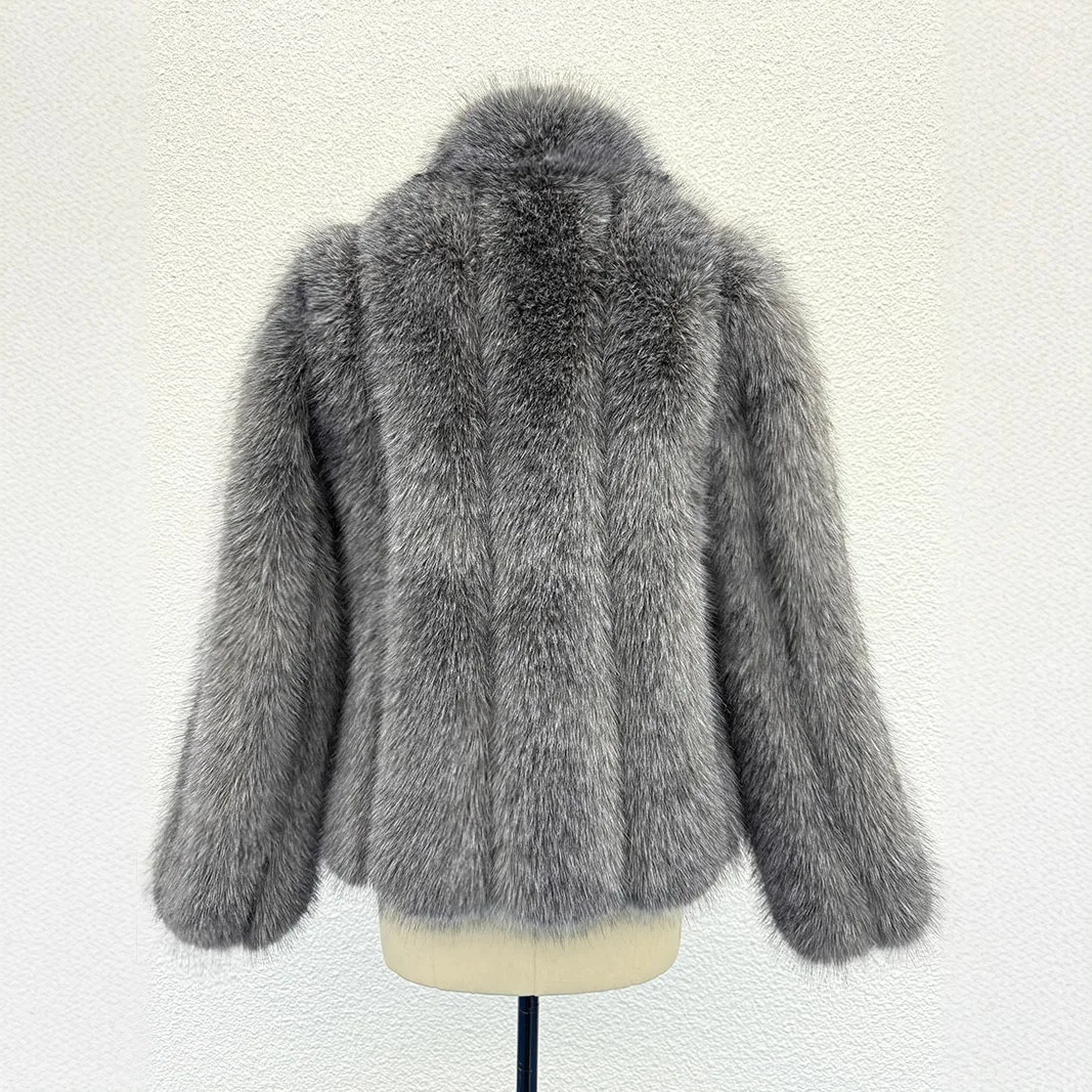 KIDCRKJ, abrigo de piel Artificial de invierno para mujer, chaqueta de piel sintética gris con cuello esponjoso para mujer, prendas de vestir cortas de piel ecológica de estilo holgado para mujer