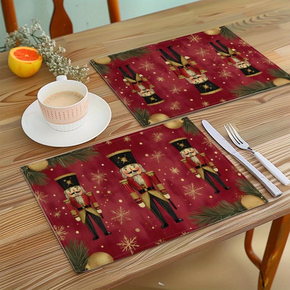 VIKAMA 4/6/8/10-Piece Christmas Placemats Cartoon Nutcracker Table Mats Kitchen Coasters Coffee Coasters Home Decor