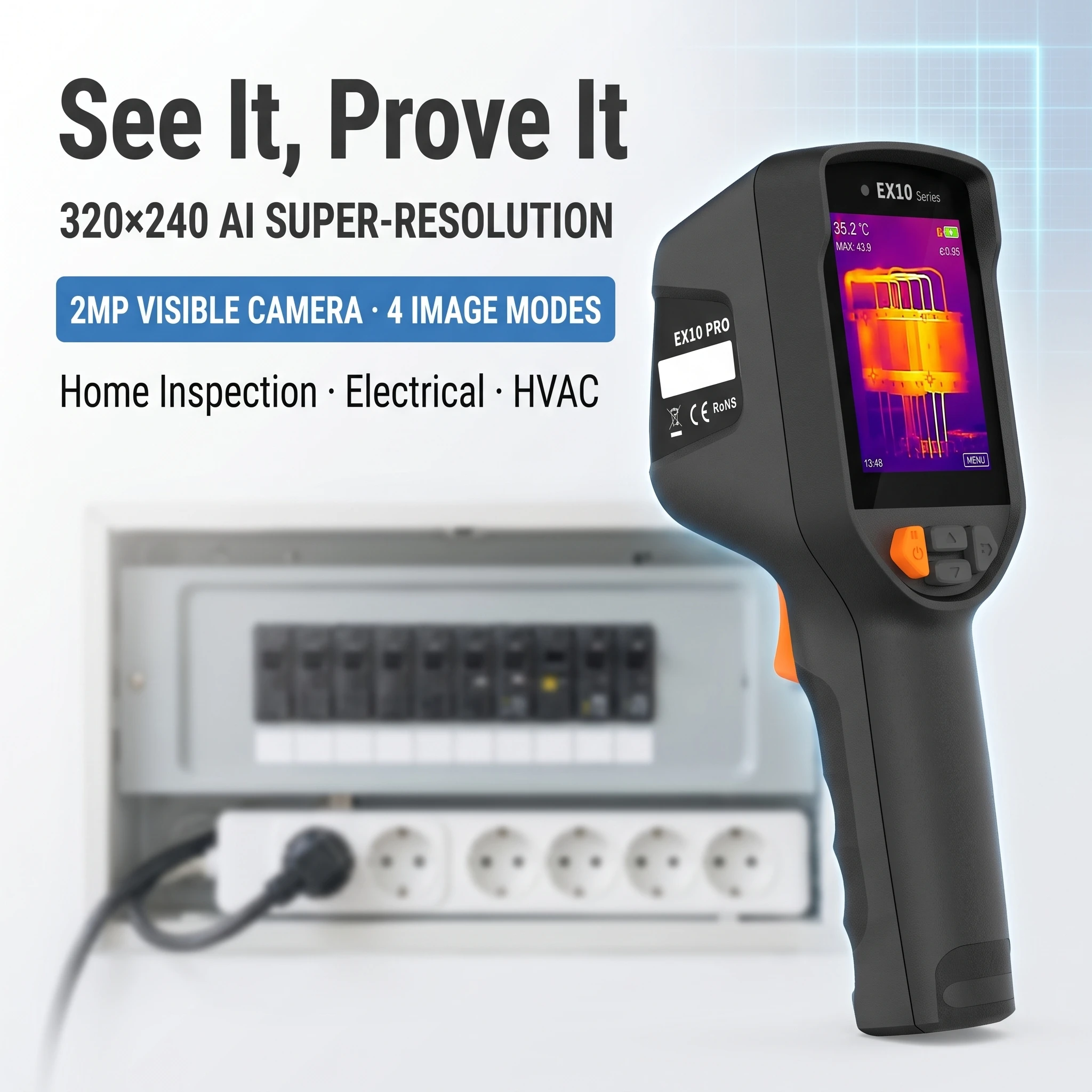 EX10 Pro Thermal Camera for Household Maintenance and Appliance Checks, 320x240 AI Super-Resolution, Isotherm Alarm, Raythink