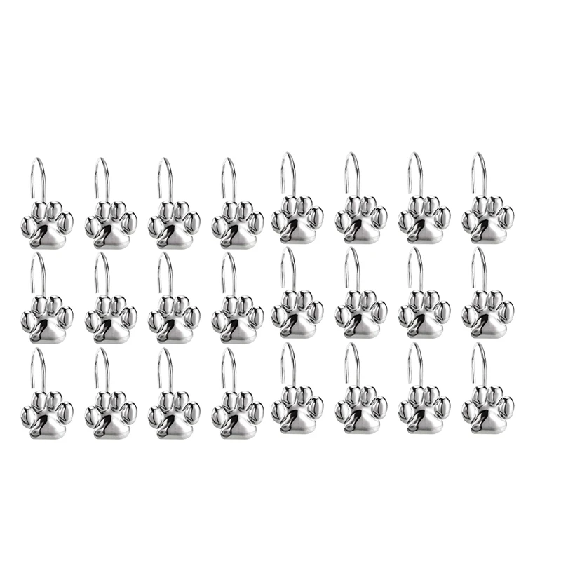 Pack Of 24 Decorative Shower Curtain Hook,Footprint Glide Shower Curtain Hooks Polished Chrome Shower Rings For Bathroom