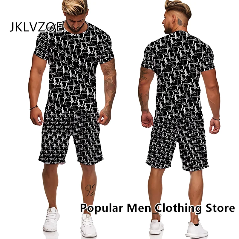 Ensemble de Survêtement pour Homme, T-shirt et Short Imbibés, Streetwear, Tenues de Plage, Marque de Luxe, Impression 3D, Vêtements d\'Été, 2 Pièces