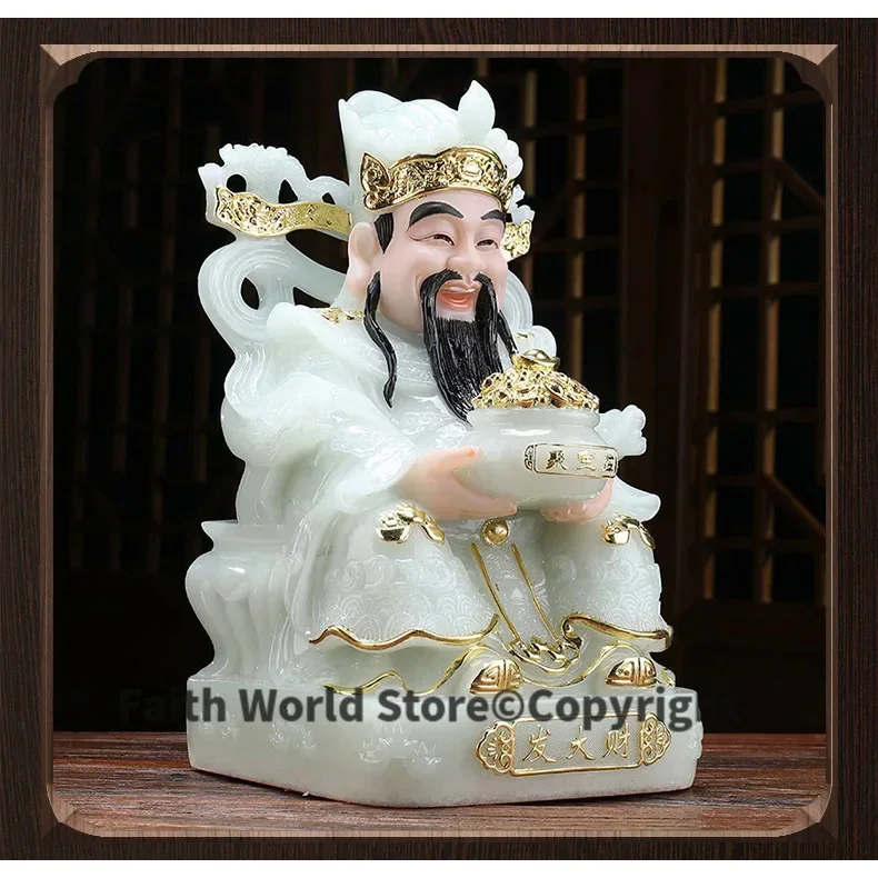 30 سنتيمتر جنوب شرق آسيا كبيرة عالية الجودة متجر المنزل تعويذة التميمة الحصول على المال الغني إله الثروة CAI SHEN YE اليشم التذهيب النحت