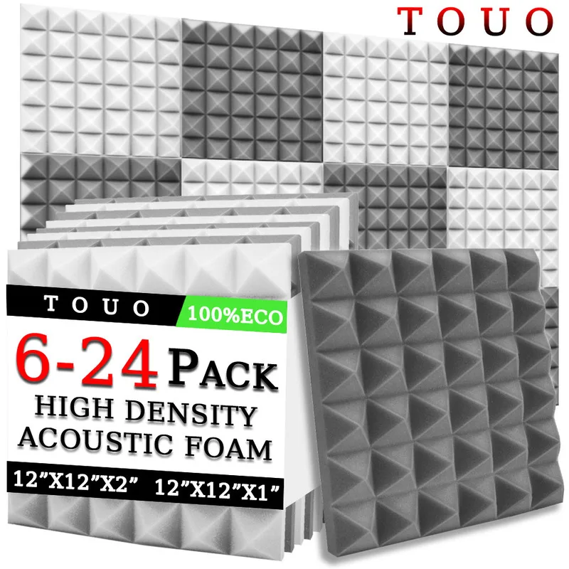 

TOUO 6-24 Pcs Pyramid Acoustic Foam Sound Proof Foam Panels Music Room Acoustic Treatment Flame-Retardant Sound Absorbing Sponge