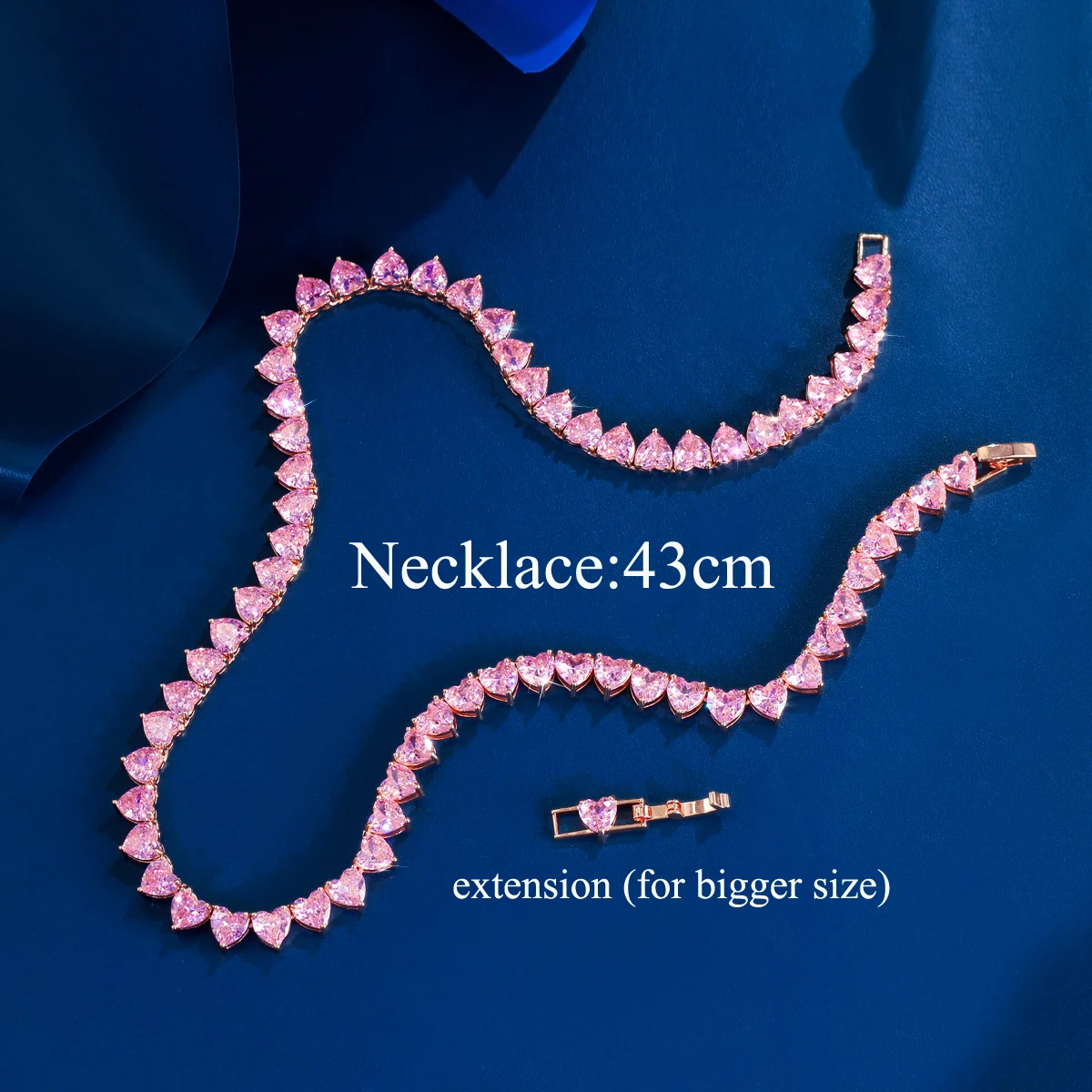CWWZircons Romantic Rose Gold Color Pink Cubic Zirconia Heart Shape Choker Necklace Jewelry for Women Lover Festive Gifts DZ0055