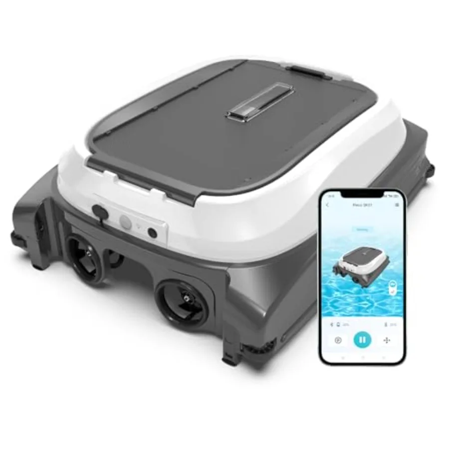 Solar Powered Pool Surface Skimmer Robot for 24/7 Auto Cleaning Gray White ABS Plastic with Dual Charging Obstacle Avoidance La